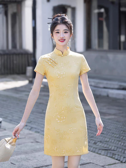 Yellow Cheongsam 2025 – Summer Slim Fit Elegant Daily Dress