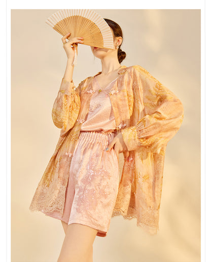 Autumn Chinese Style Lace Patchwork Shirt | Slim Embroidered V-Collar Top