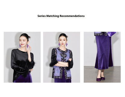 Chic Vintage High-Waist Velvet Long Skirt