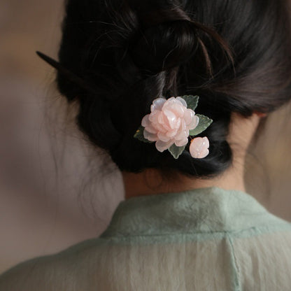 Hanfu Cheongsam Hairpin Pink Peony Forest Style Sweet Hair Accessory