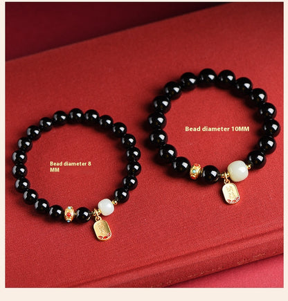 Natural Red Agate & Obsidian Bracelet — Lucky Protection Charm for Zodiac Year