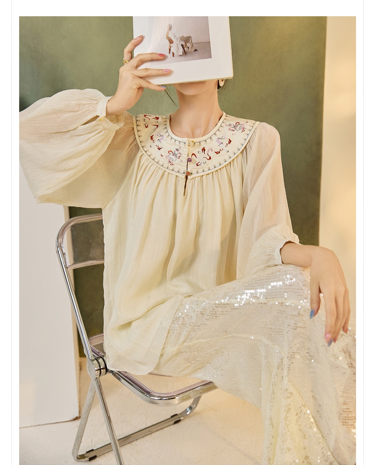 New Chinese Style Embroidered Mesh Shirt | Autumn Light Luxury Elegant Top