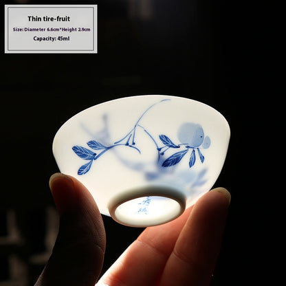 Hand-Painted Blue and White Porcelain Master Tea Cup Jingdezhen