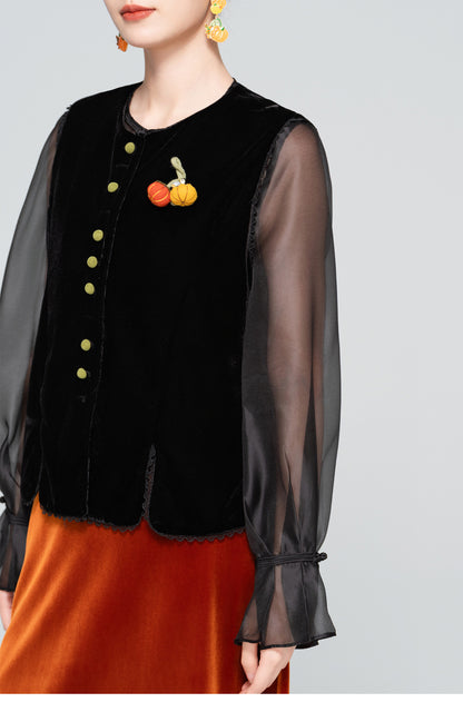 High-End 3D Pumpkin Velvet Vest for Women