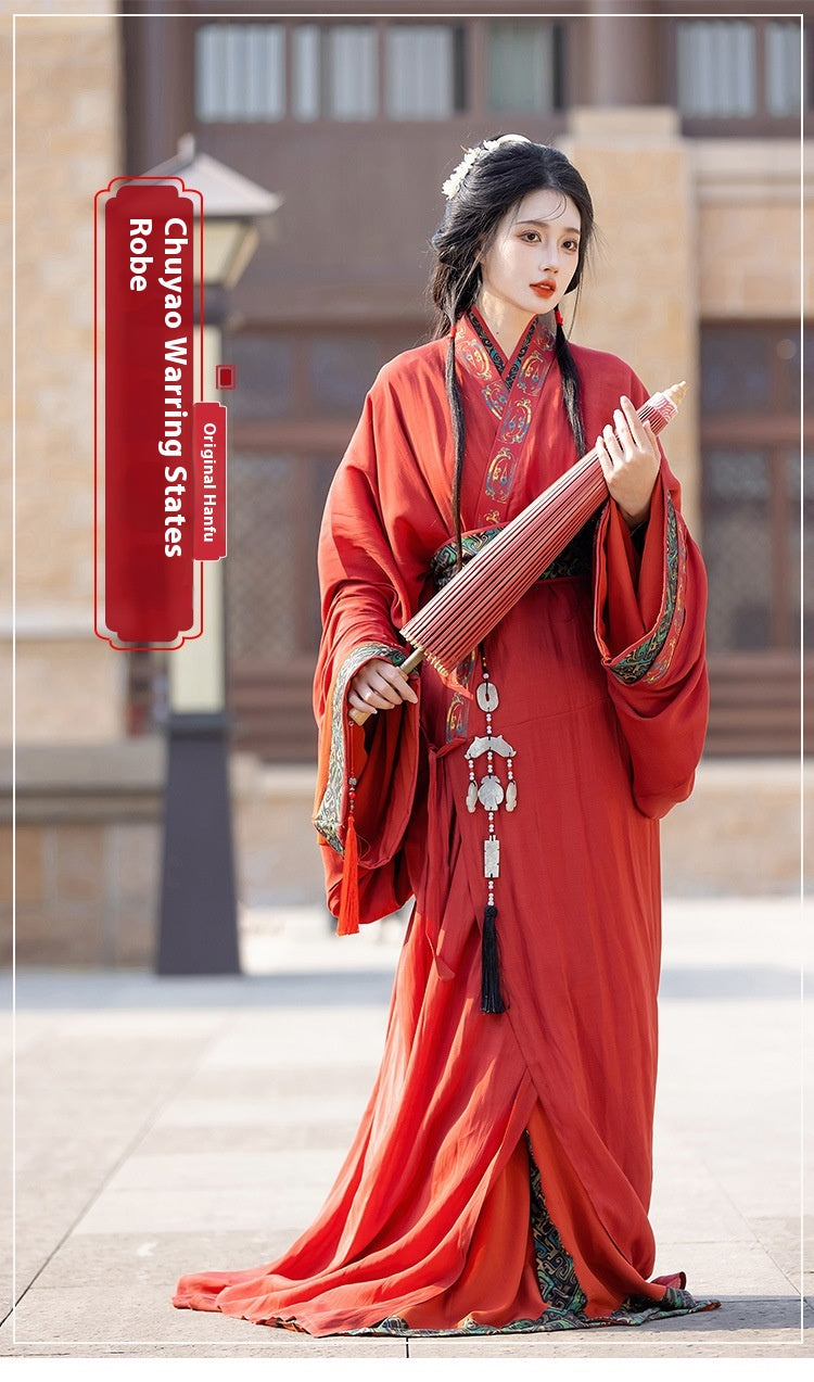 Warring States Hanfu — Straight Skirt Robe with Large Volume Tail for Women