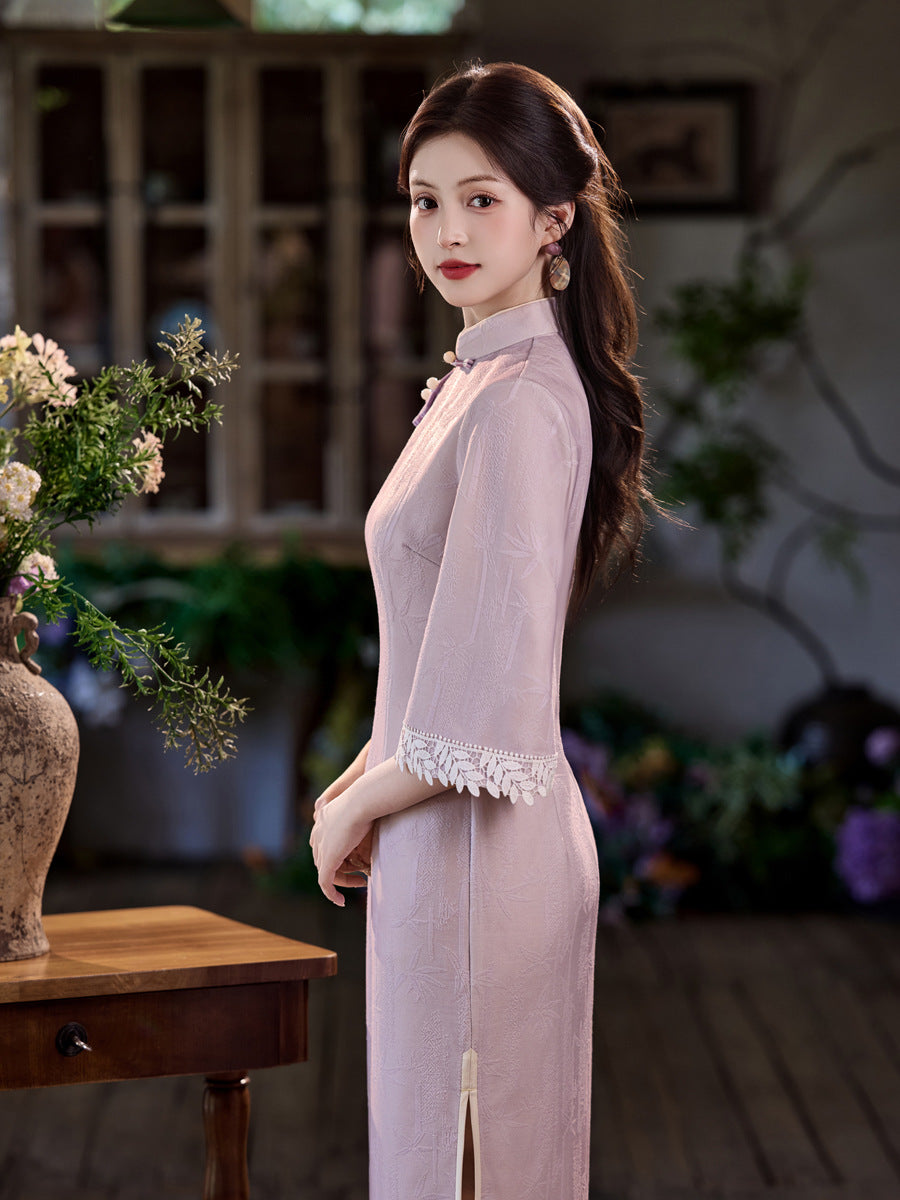 New Chinese Style Long Cheongsam – Jacquard Suzhou Youth Dress