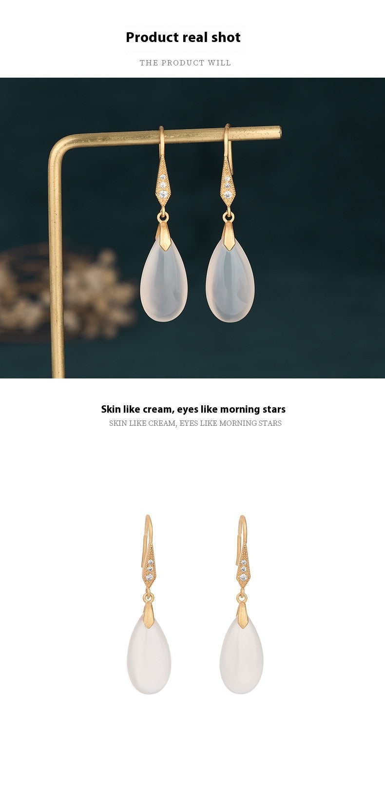 Classical Chinese Earrings | Elegant Agate Chalcedony Silver Jewelry for Women