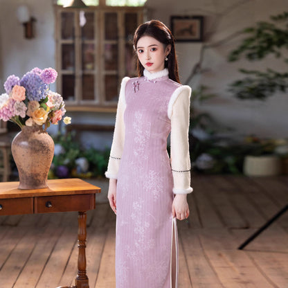 Thick Flared Sleeve Long Cheongsam | Youth New Chinese Style Winter Dress