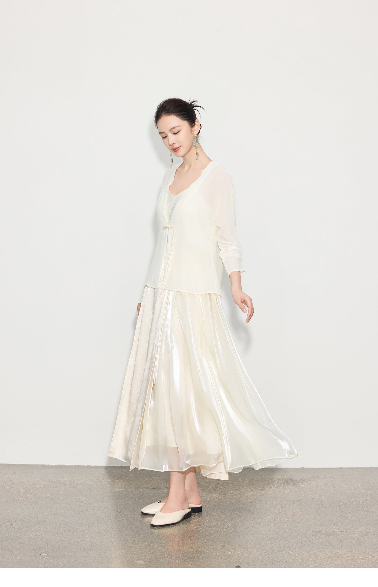 Chic Long Patchwork Mesh Skirt with Design Details