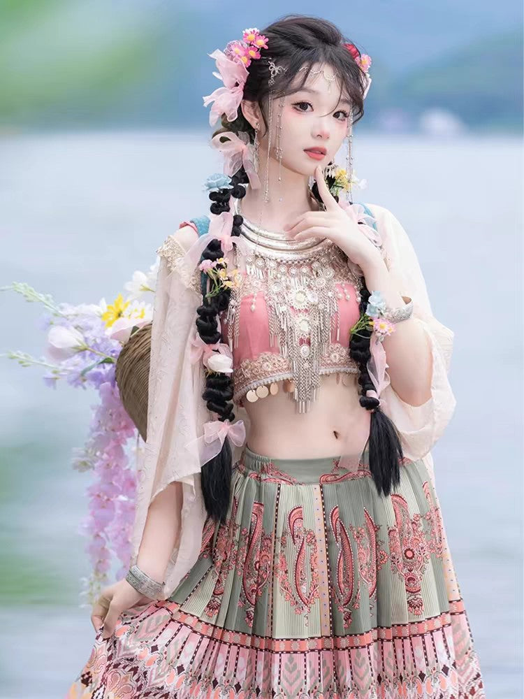 Spring Summer Fairy Costume — Peach Blossom Ethnic Hanfu Set