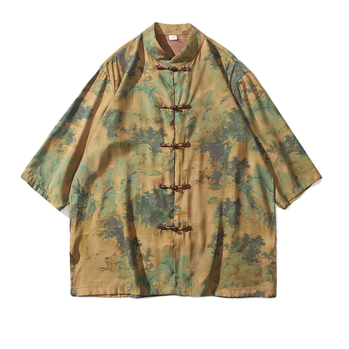 Mens Summer Chinese Tang Shirt Three Quarter Sleeve Fashion Trendy