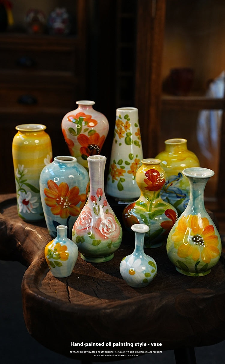 Jingdezhen Handmade Ceramic Vase — Oil Painting Style Small Home Decor