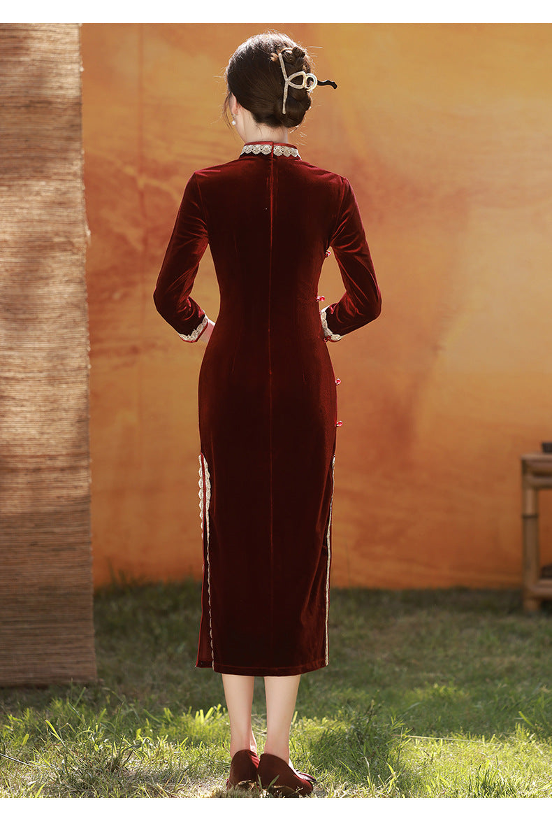 Autumn Winter Mid-Sleeve Qipao – Mother’s Toast Dress