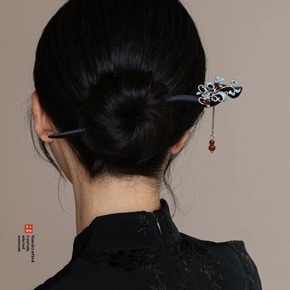 New Chinese Style Burnt Blue Sandalwood Hairpin Retro Handmade Hanfu Accessory