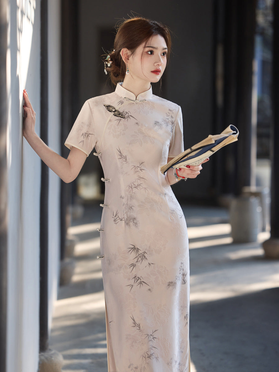 Ink Painting Long Cheongsam – Eight Side Buttons Elegant Dress