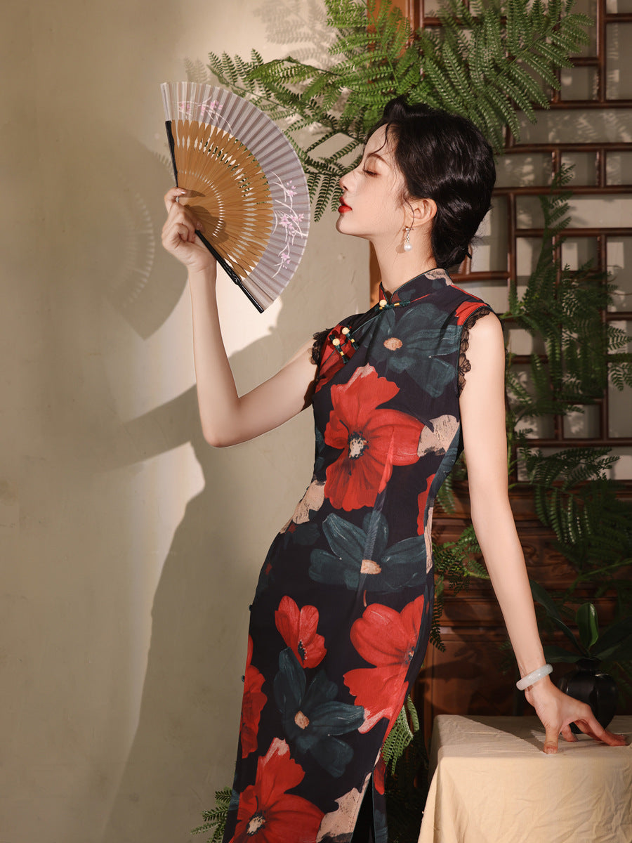 Elegant Youth Cheongsam – Sleeveless Retro High-End Dress