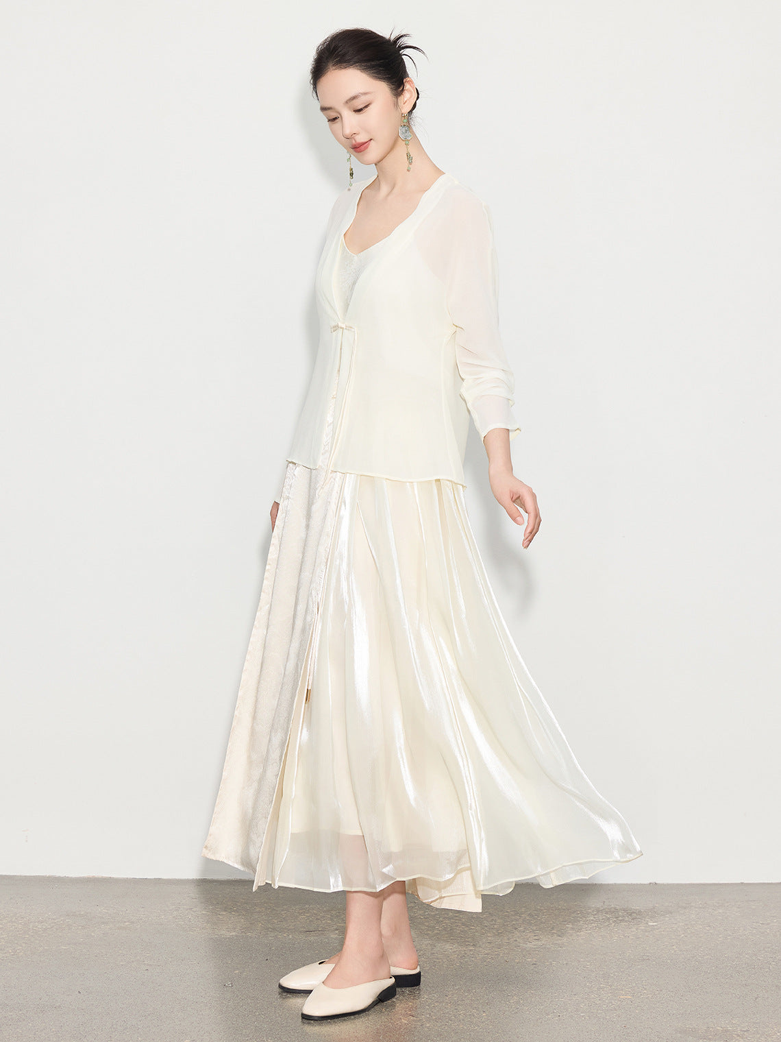 Chic Long Patchwork Mesh Skirt with Design Details