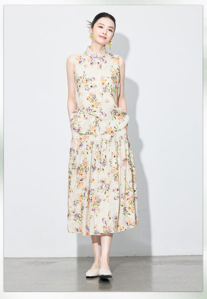 High-End Linen Sleeveless Button Top & Slimming Skirt for Women