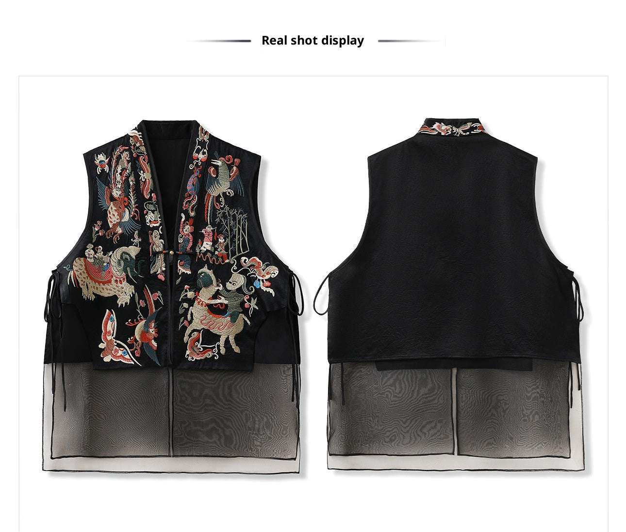 2026 New Chinese Style Silk Embroidered Mesh Patchwork Vintage Vest