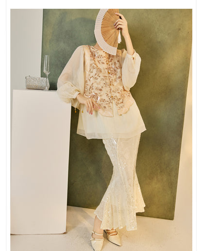 New Chinese Style Embroidered Mesh Shirt | Autumn Light Luxury Elegant Top