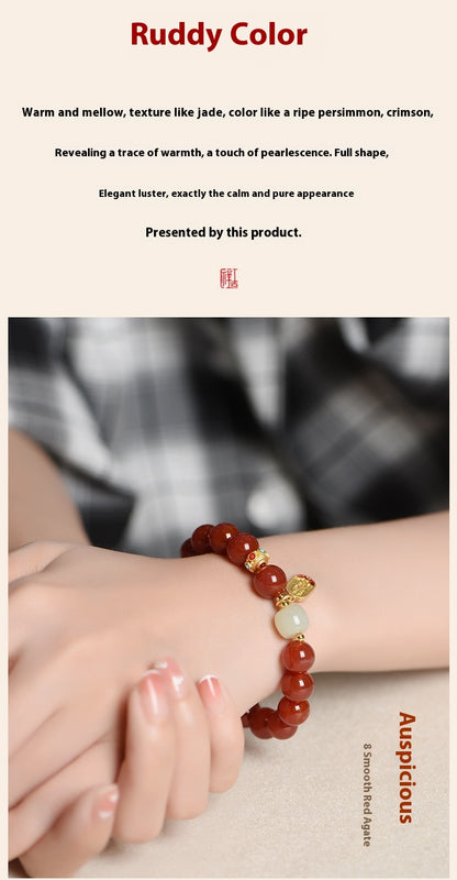Natural Red Agate & Obsidian Bracelet — Lucky Protection Charm for Zodiac Year