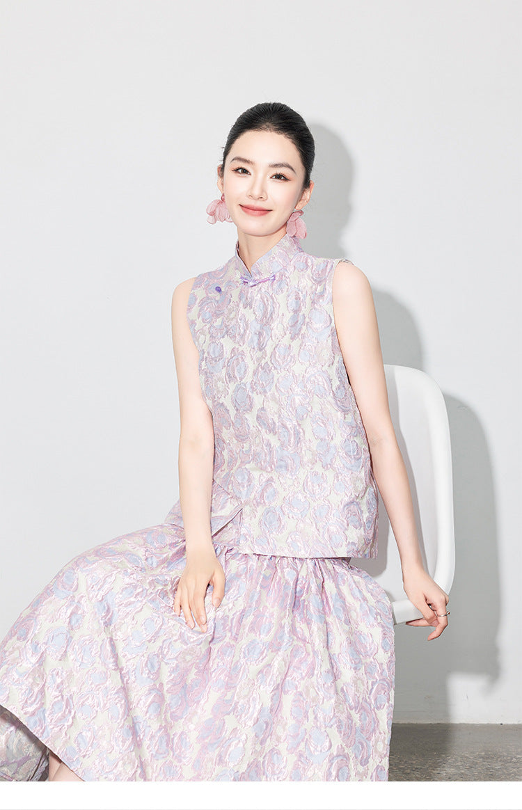 2025 Autumn Stand Collar Sleeveless Jacquard Vest for Women