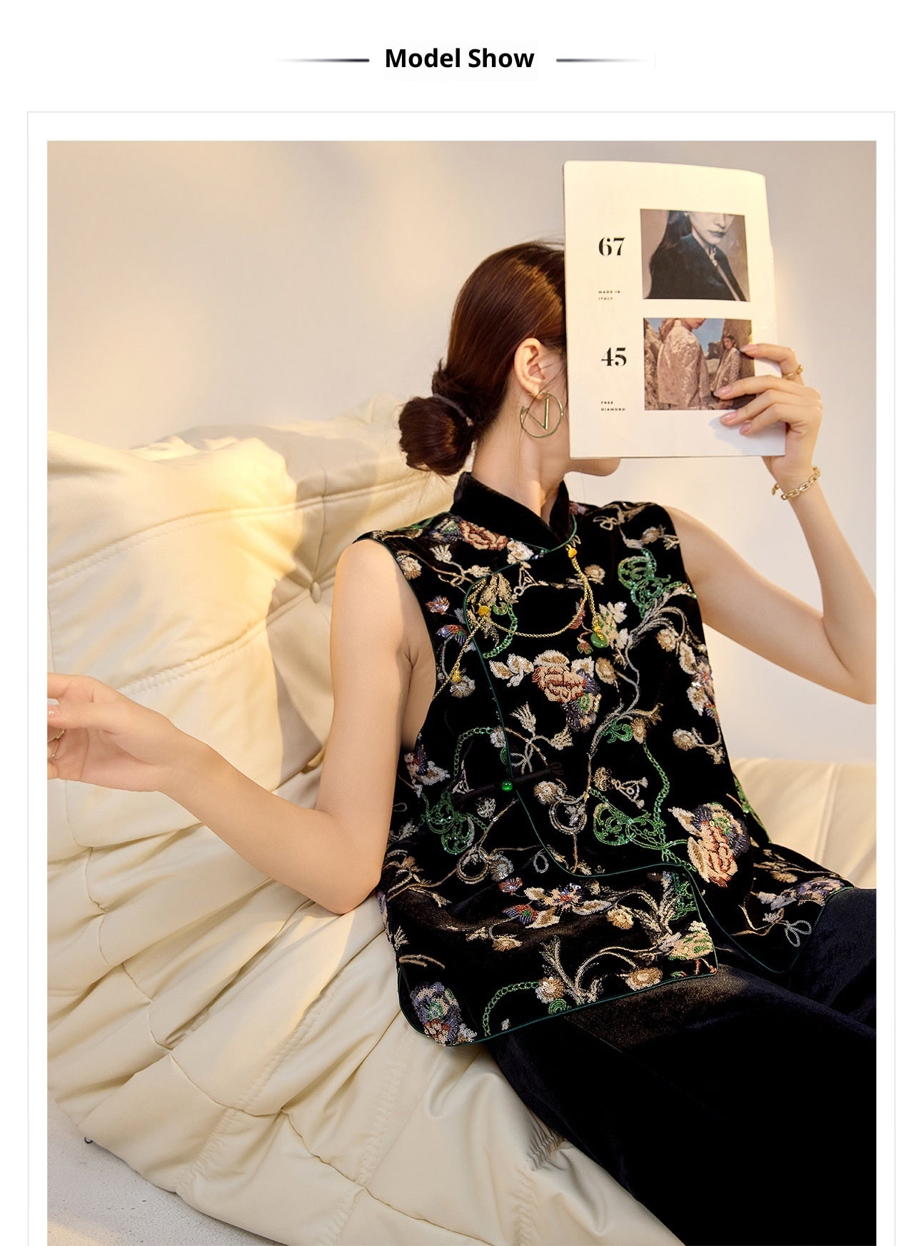 Elegant Velvet Floral Sequin Vest – High-End Women's Fashion