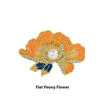 Handmade Enamel Peony Brooch — Luxury Chinese Style Cheongsam Pin
