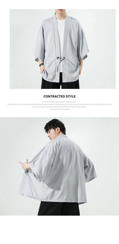 Summer Chinese Style Mens Hanfu Cardigan Taoist Robe Sun Protection