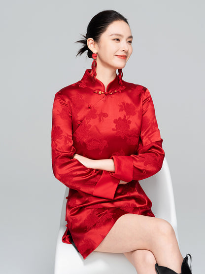 Improved Red Chinese Style Stand Collar Elegant Dress