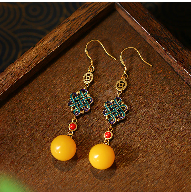Chinese Knot Jade Earrings — Niche Amber Earrings Ancient Style
