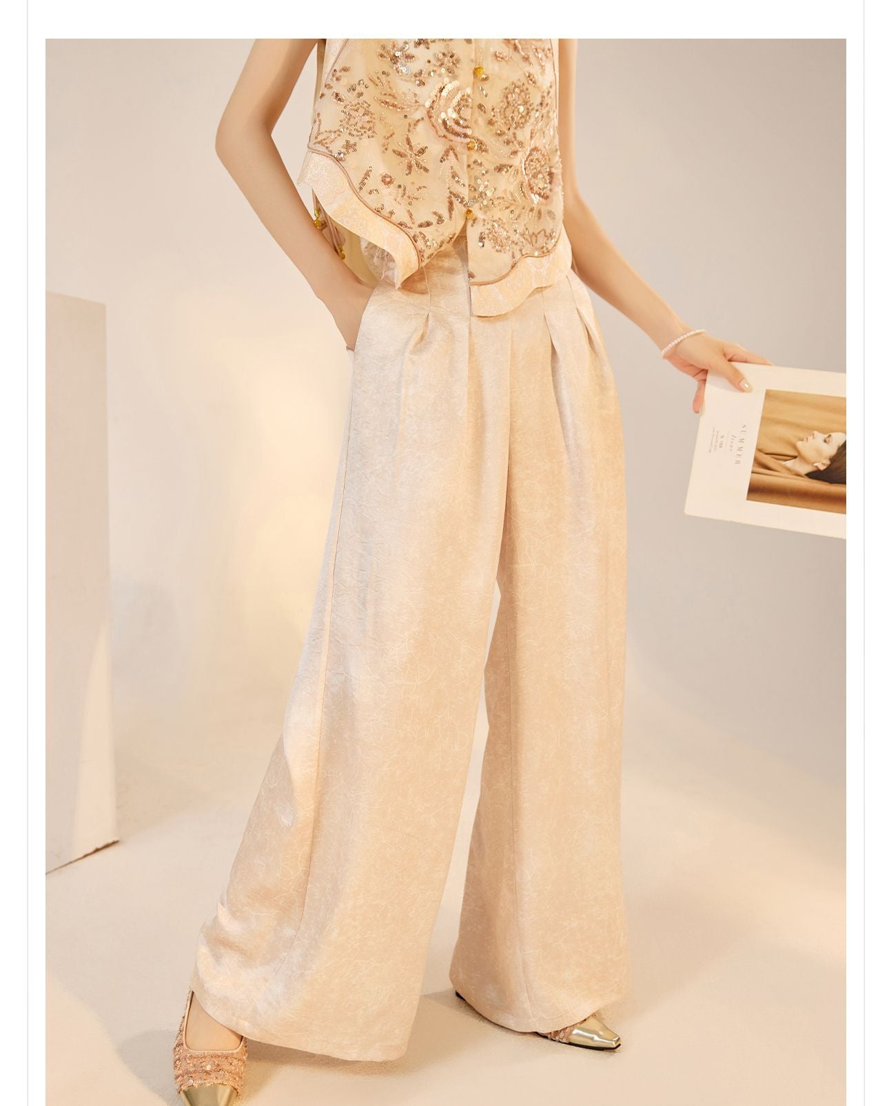 National Style2025Summer New Beaded Embroidery New Chinese Style Sequin Mermaid Skirt Vest Pants Set