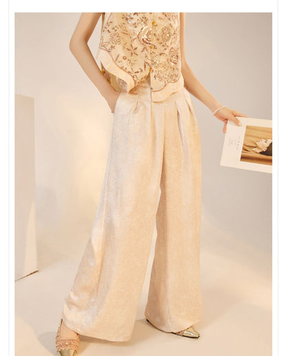 National Style2025Summer New Beaded Embroidery New Chinese Style Sequin Mermaid Skirt Vest Pants Set