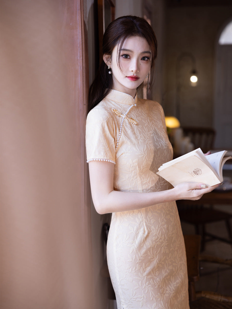Yellow Cheongsam 2025 – Summer Petite Elegant Daily Dress