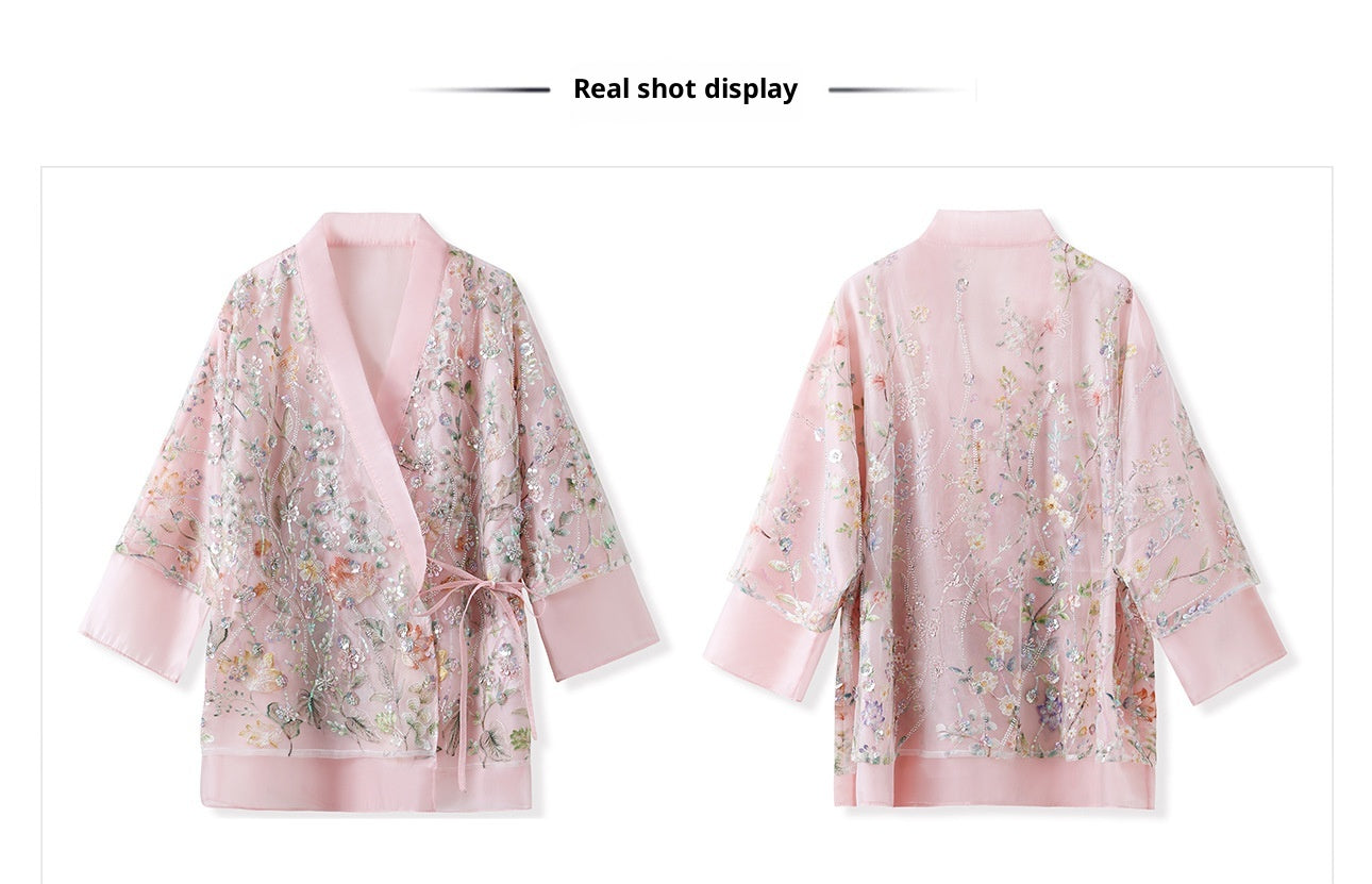 New Chinese Style Beaded Sequin Embroidered Light Luxury Elegant Top