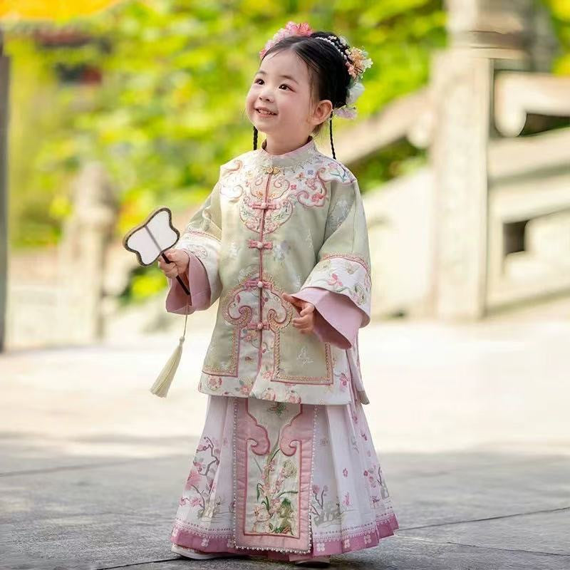 Children’s New Chinese Style Hanfu | Retro Checkered Ming Dynasty Outfit
