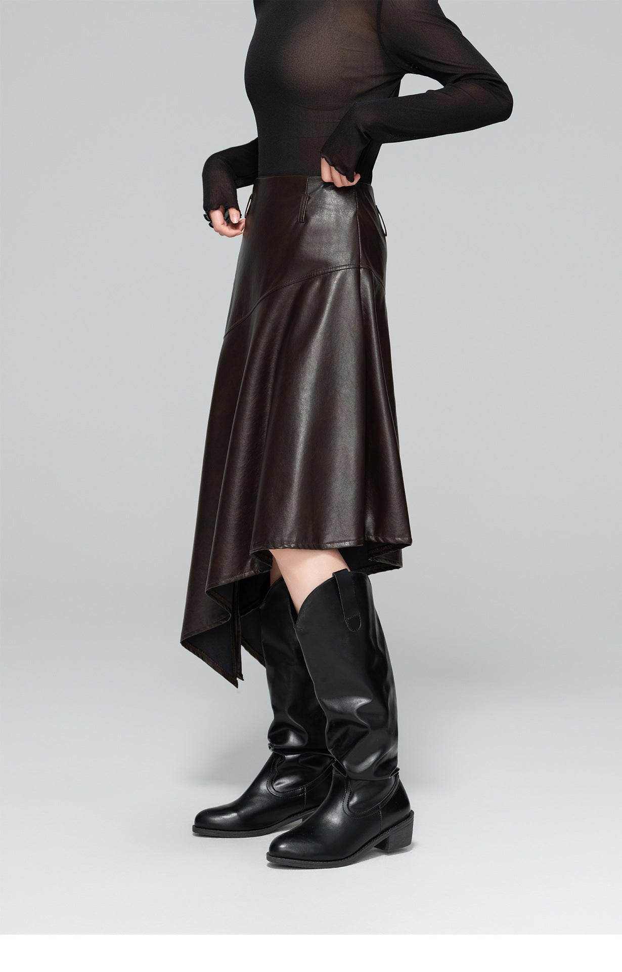 Autumn High-Waist Leather Slit Skirt for Women