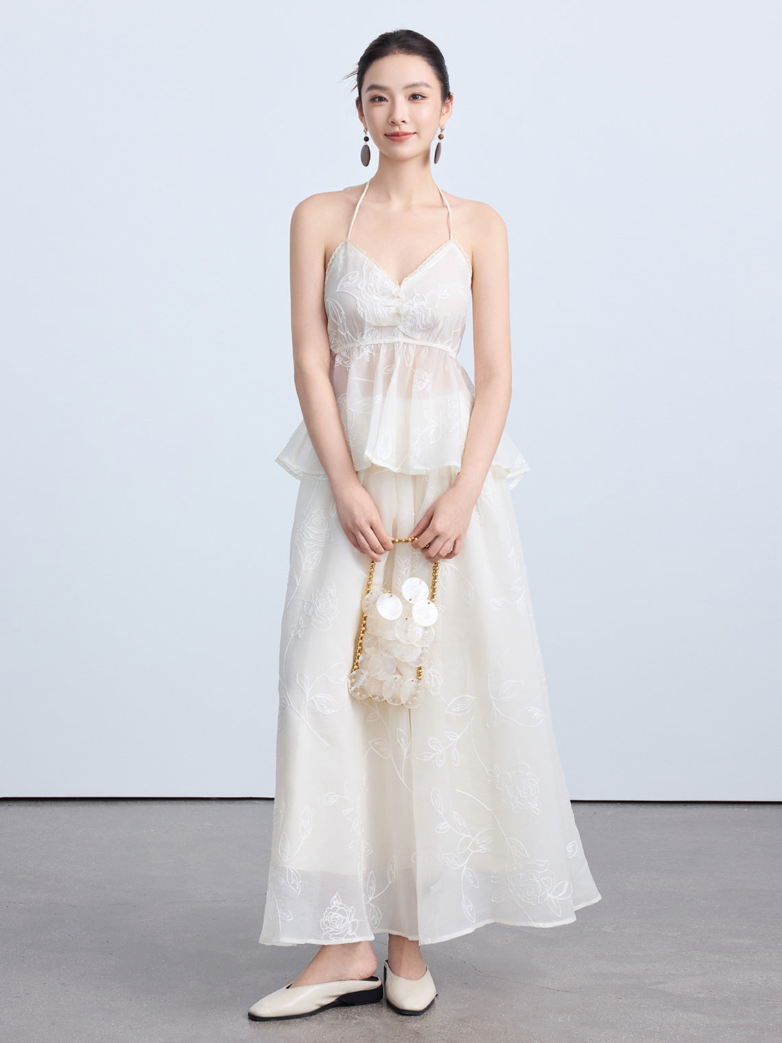 Chinese Style Lace Halter Neck Slim Summer Top for Women