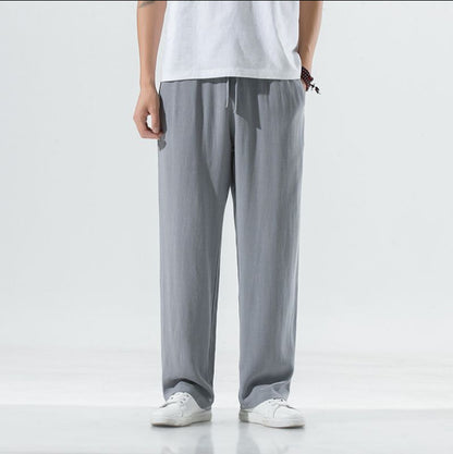 Mens Summer Thin Breathable Linen Pants Cotton Linen Wide Leg Casual