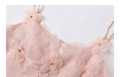 New Chinese Style Beaded Floral Acetate Top | Elegant Short Camisole