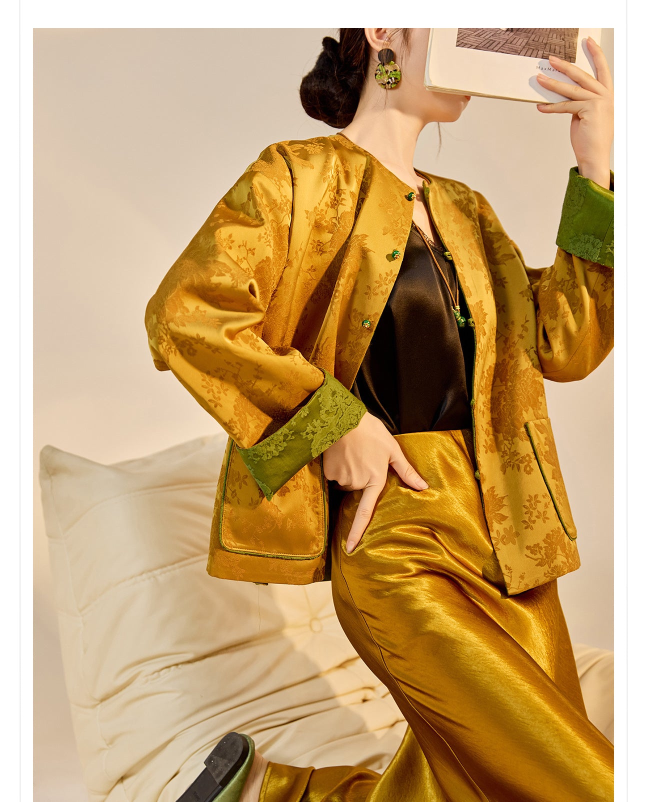 New Chinese Style Reversible Jacquard Elegant Top