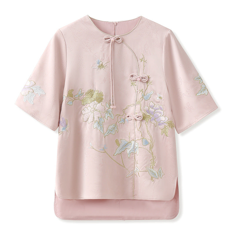 Summer New Chinese Style Embroidered Printed Top and Skirt Set