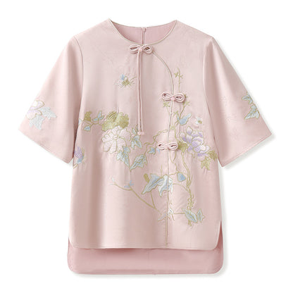 Summer New Chinese Style Embroidered Printed Top and Skirt Set