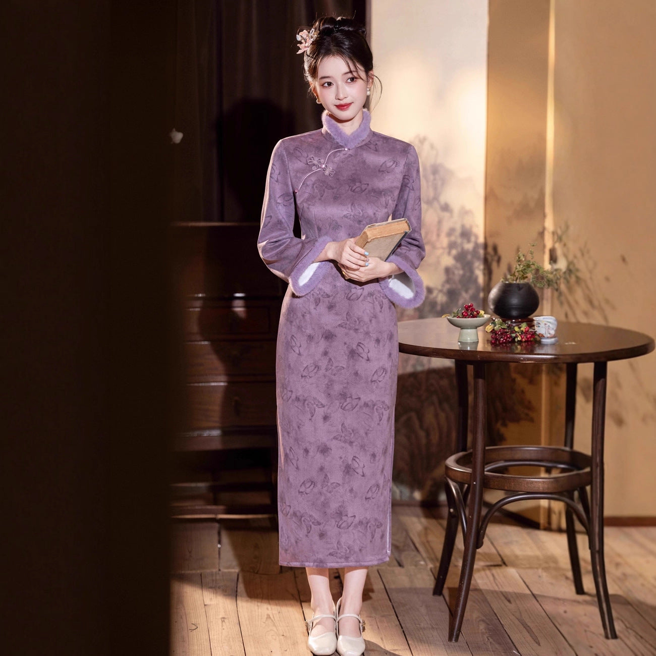 2025 New Chinese Cheongsam – Youthful Elegant Purple Winter Dress