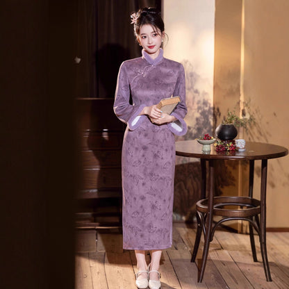 2025 New Chinese Cheongsam – Youthful Elegant Purple Winter Dress