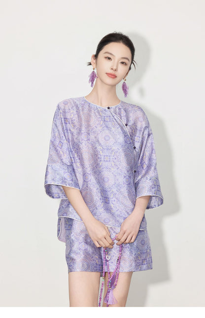Chinese Style Asymmetrical Shirt & Shorts Set New Summer Casual Outfit
