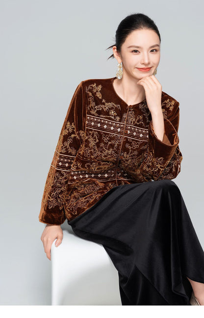 High-End Vintage Velvet Beaded Jacket New Chinese Style Women