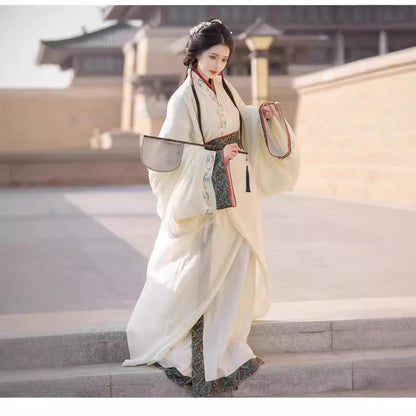 Warring States Hanfu — Straight Skirt Robe with Large Volume Tail for Women