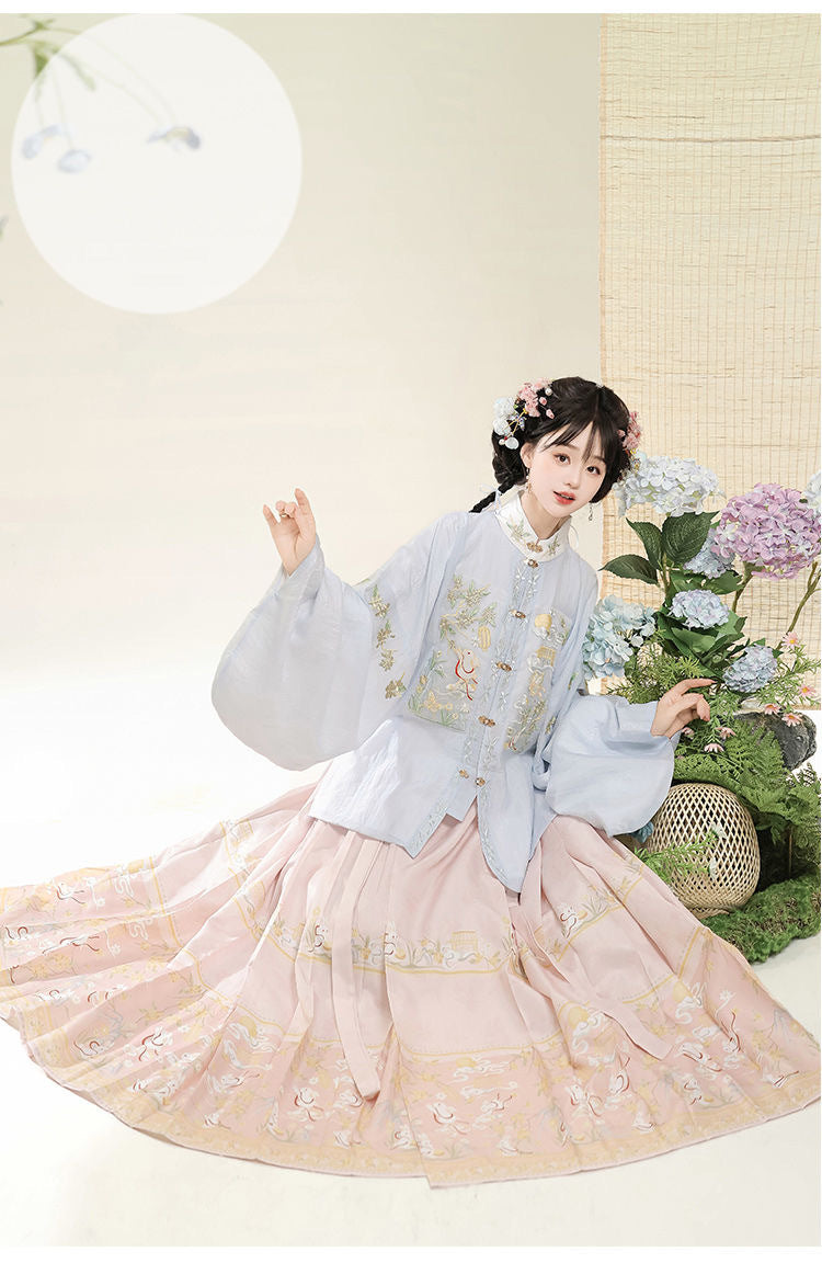 Trees of Sea 2025 New Ming Hanfu Set Stand Collar Embroidered Horse Face Skirt