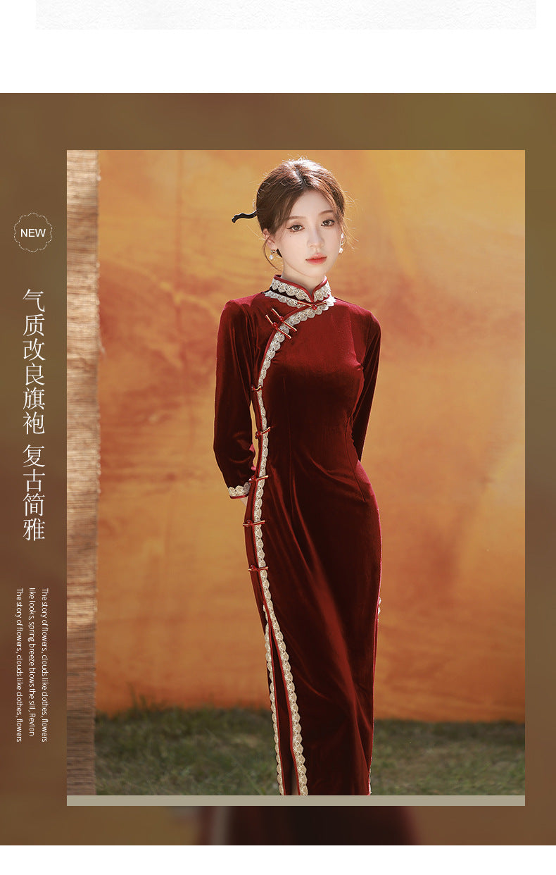 Autumn Winter Mid-Sleeve Qipao – Mother’s Toast Dress